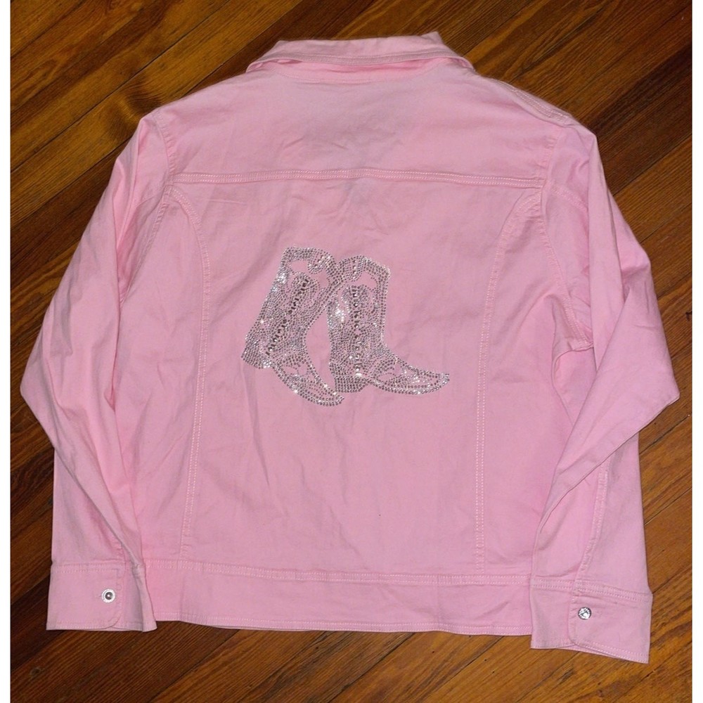 Vintage pink silver studded Country Western Rodeo Cowgirl button jacket 2X